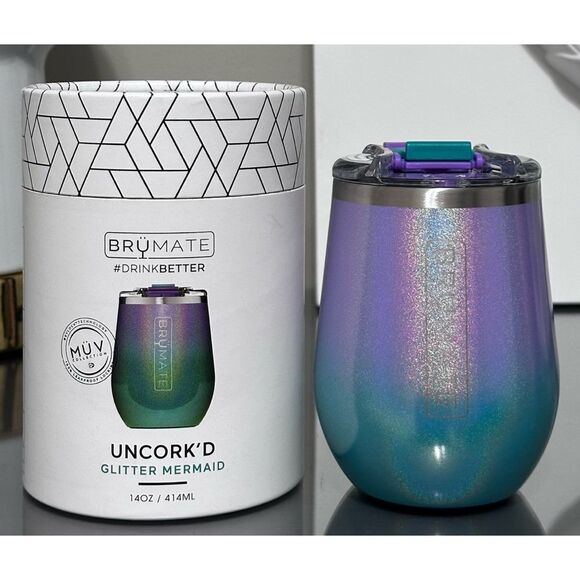 BRUMATE UNCORK'D XL 14oz WINE TUMBLER, GLITTER MERMAID - Picture 1 of 6